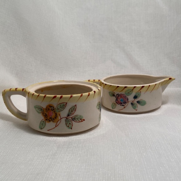 Vintage Stacking Cream and Sugar with Floral Pattern - Picture 2 of 9